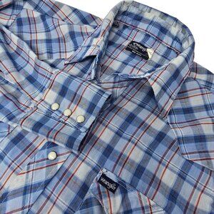 Wrangler‎ Big Man 1X Pearl Snap Shirt Long Sleeve Blue Western Plaid